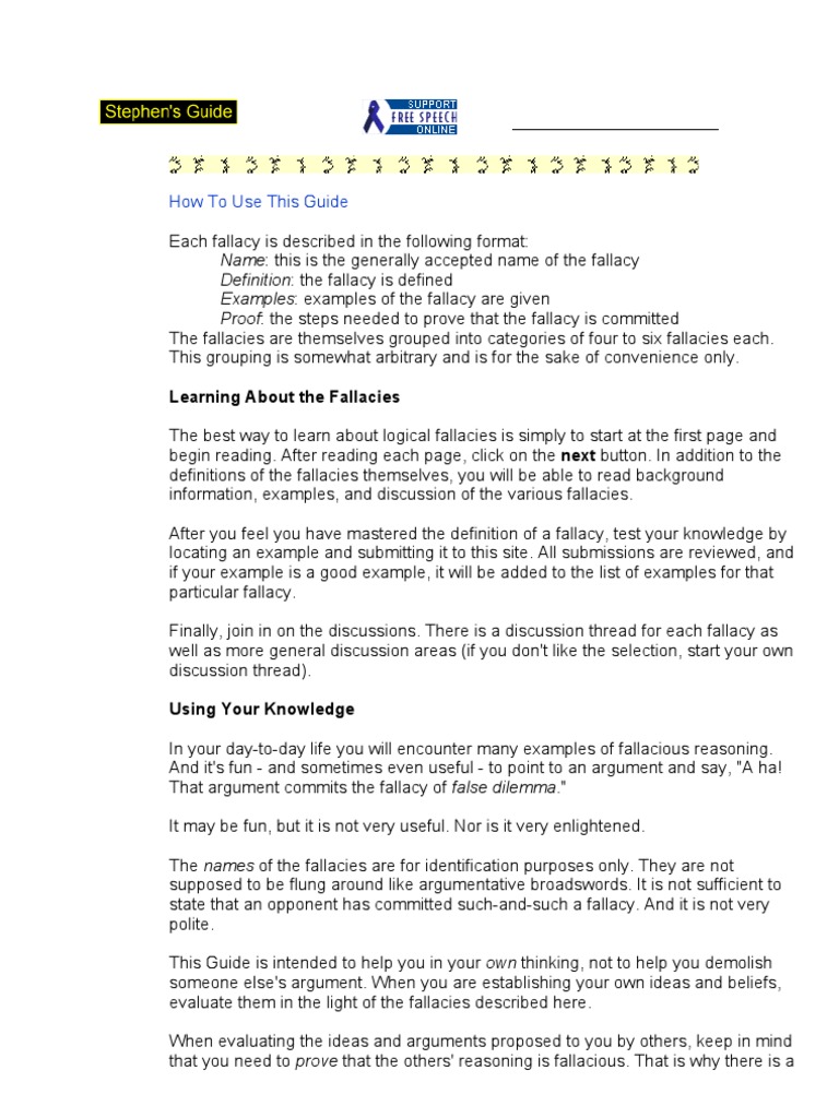 Logical Fallacies - Stephen Downer's Guide | PDF | Inductive Reasoning ...