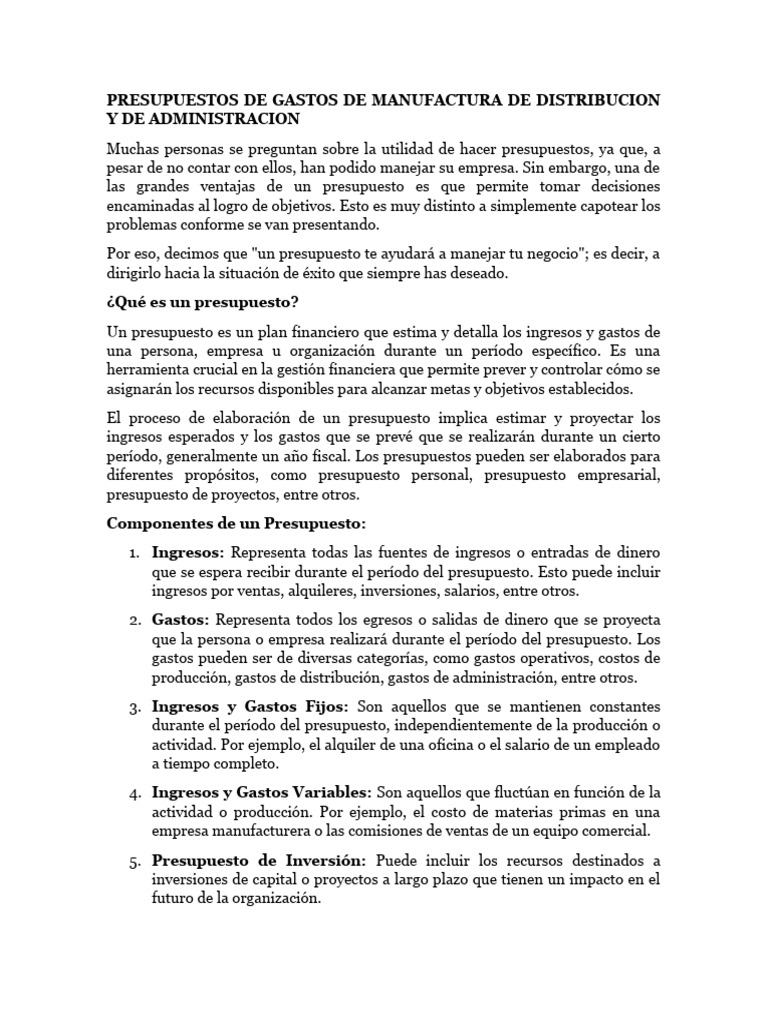 Presupuestos de Gastos y Producción | PDF | Presupuesto | Logística
