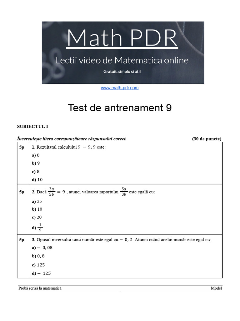 Test 9 de Antrenament Pentru EN | PDF