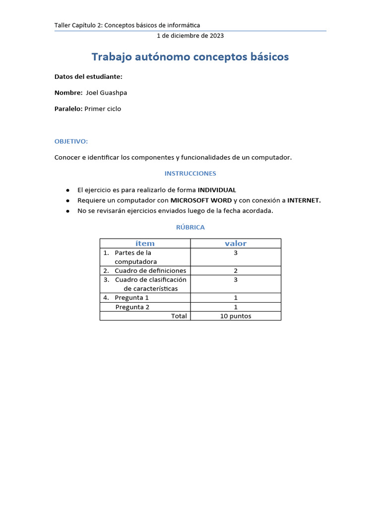 Conceptos Básicos de Informática: Taller 2 | PDF | Hardware de la ...