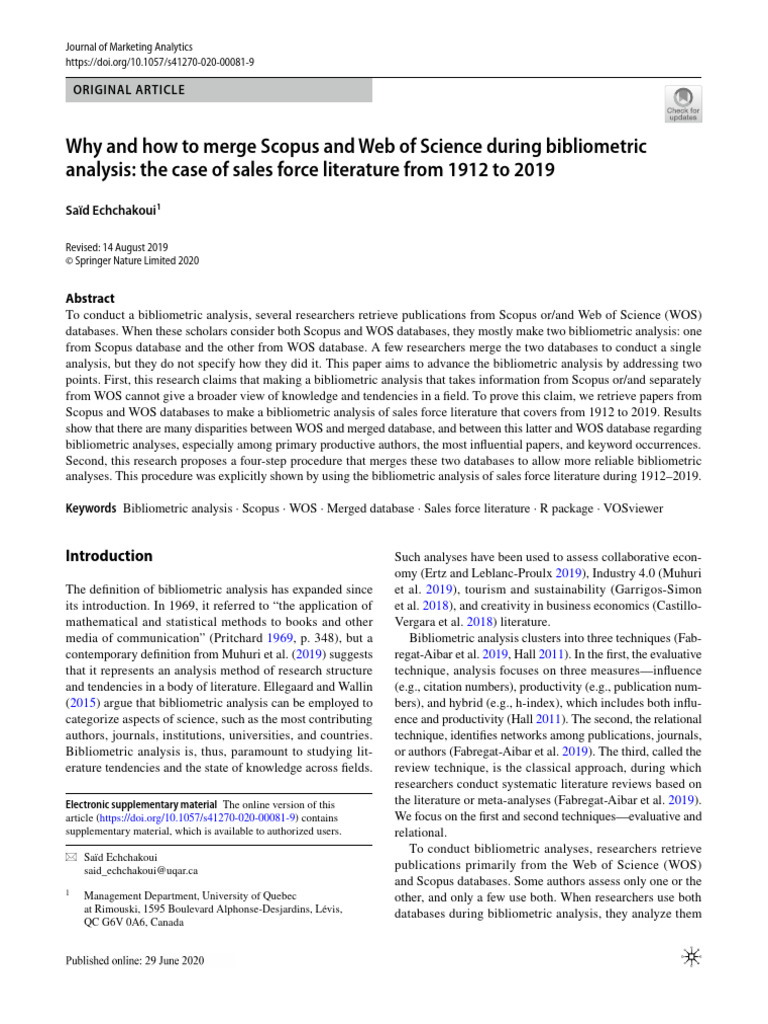 Why and How To Merge Scopus and Web of Science During Bibliometric ...