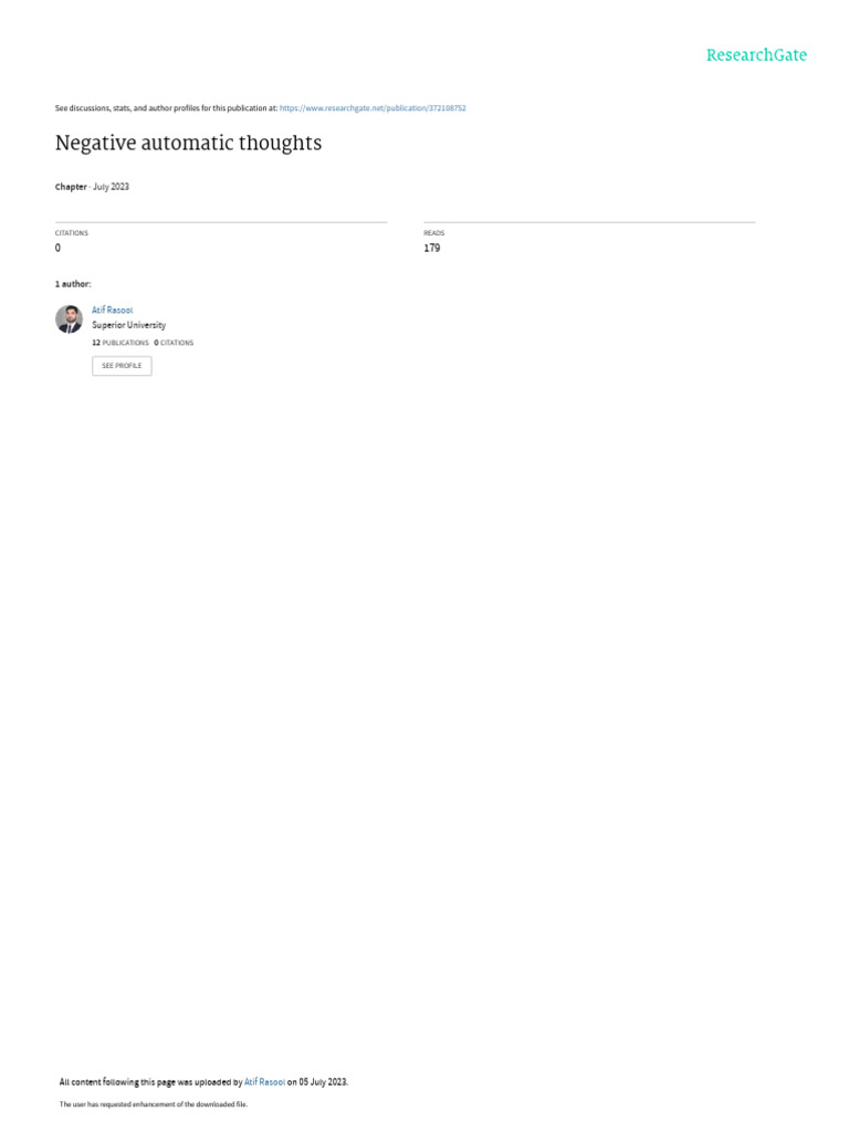 Negative Automatic Thoughts Pdf Thought Self Esteem