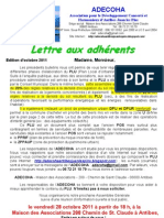 lettre aux adhérents octobre 2011