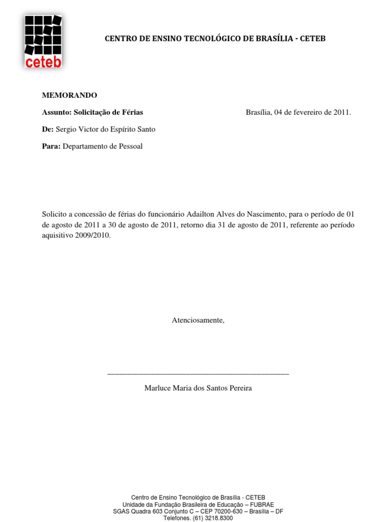 Memorando De Solicita o De F rias Com Abono