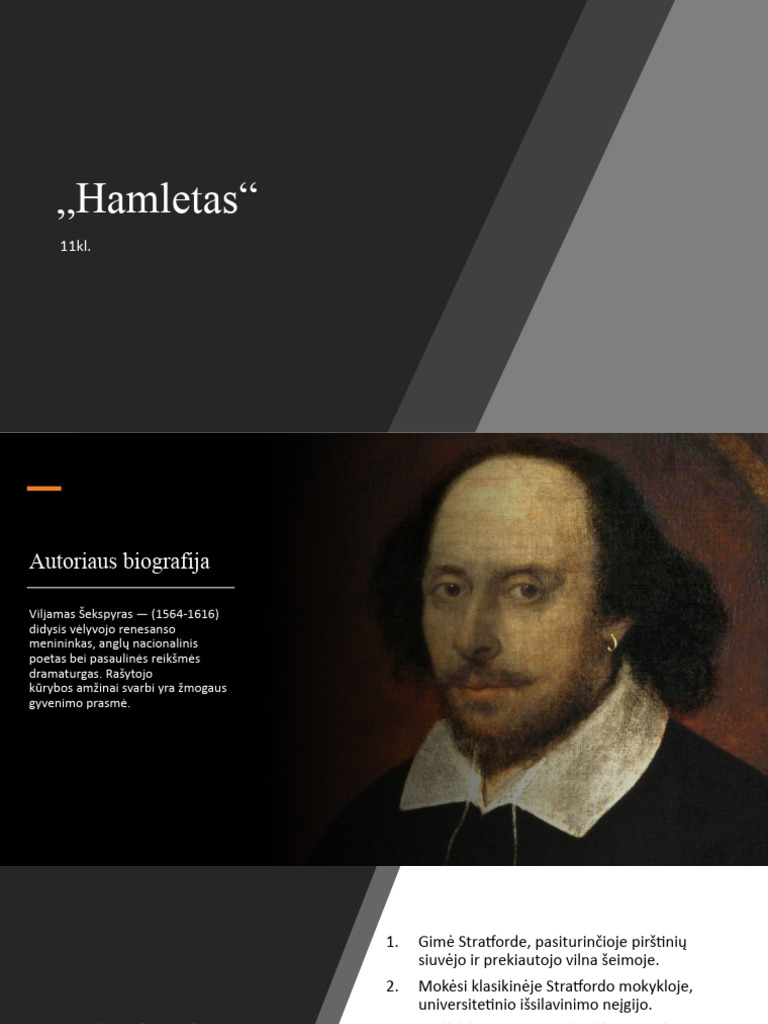 V Sekspyro Biografija Ir Kurinio Hamletas Aprasymas (Mokslobaze - LT) | PDF