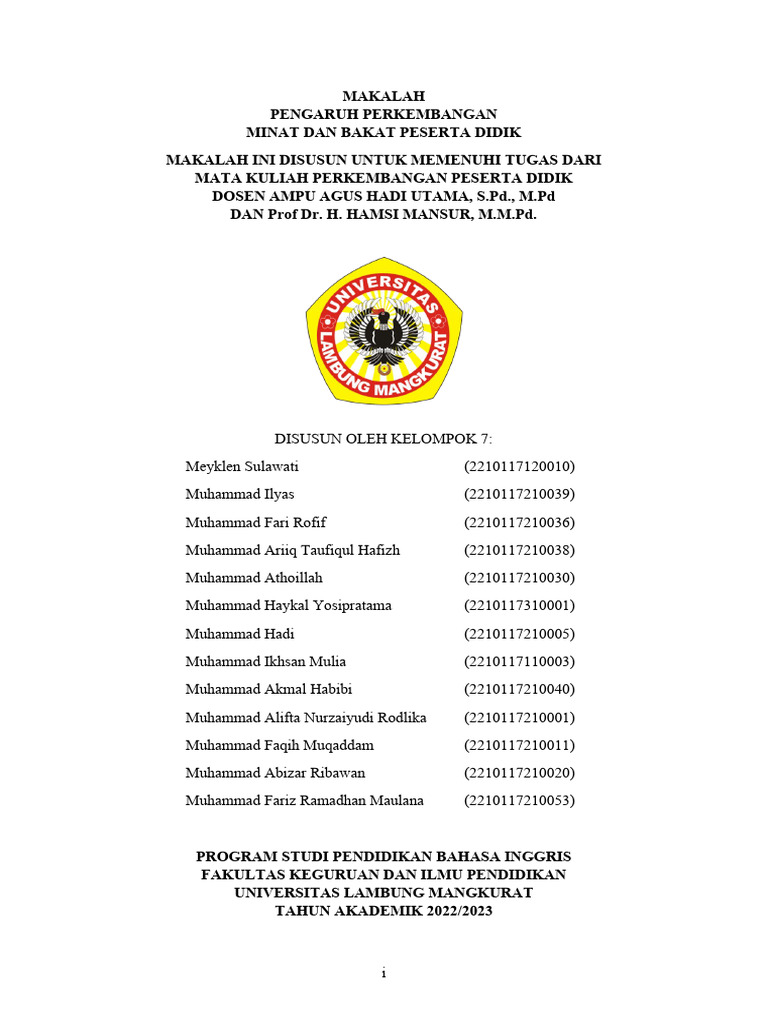 Makalah Pengaruh Perkembangan Minat Dan Bakat Peserta Didik | PDF ...