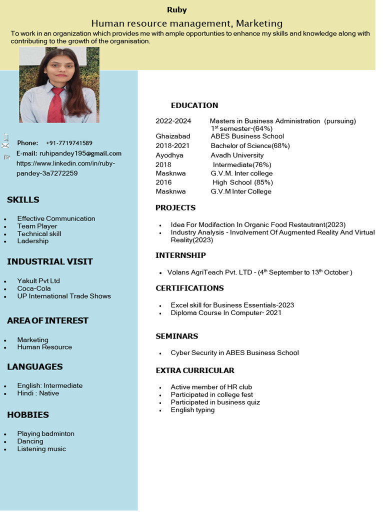 Ruby Pandey: MBA Candidate Profile | PDF