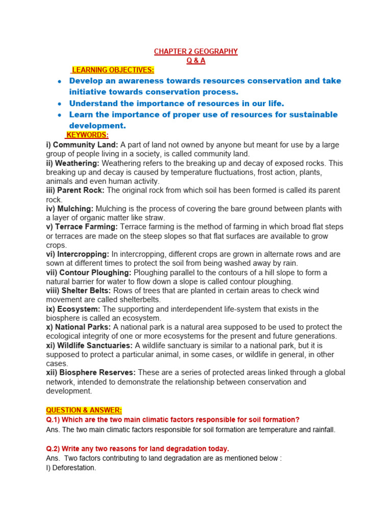 Land, Soil, Water, Natural Vegetation & Wildlife Resources-Geo | PDF ...