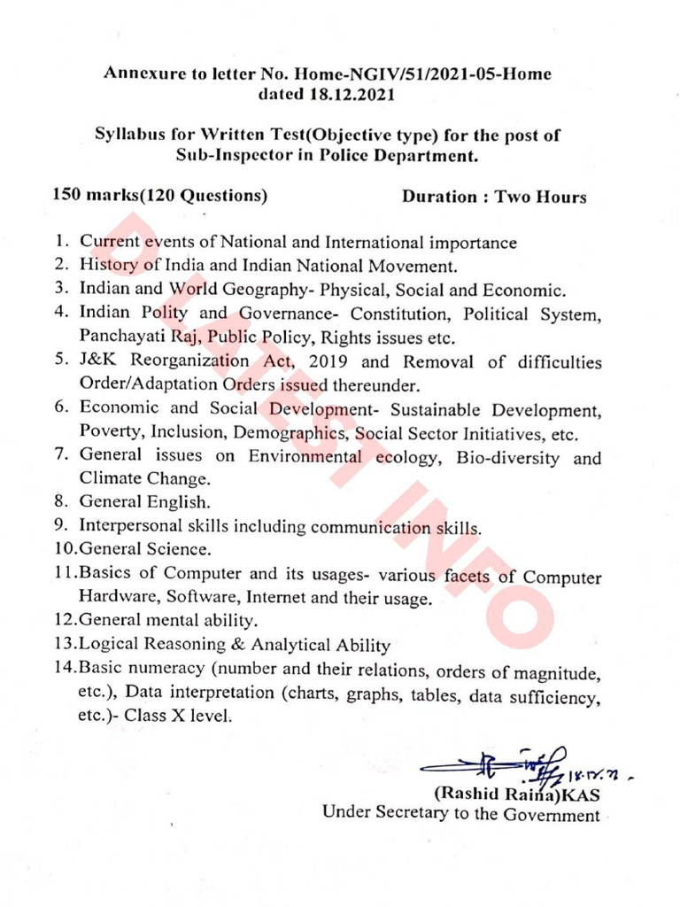 JKPSI Syllabus PDF PDF