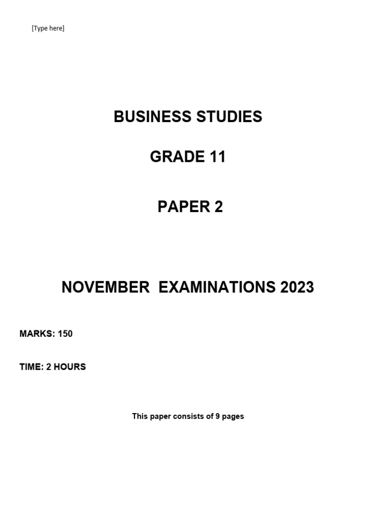 Grade 11 Business Studies Paper 2 Nov 2023 | PDF | Multiple Choice ...