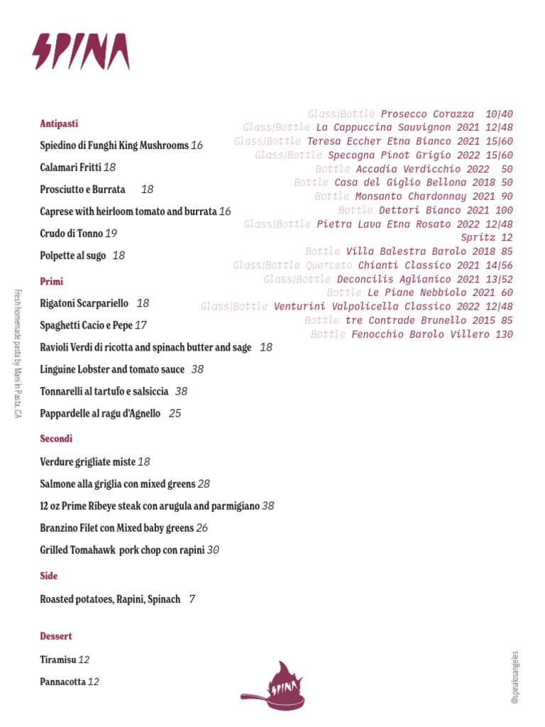 Spina Menu | PDF