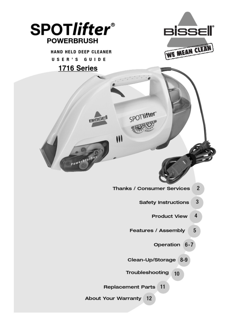 Bissell Spot Lifter 1716 Users Manual PDF Electrical Connector Ac