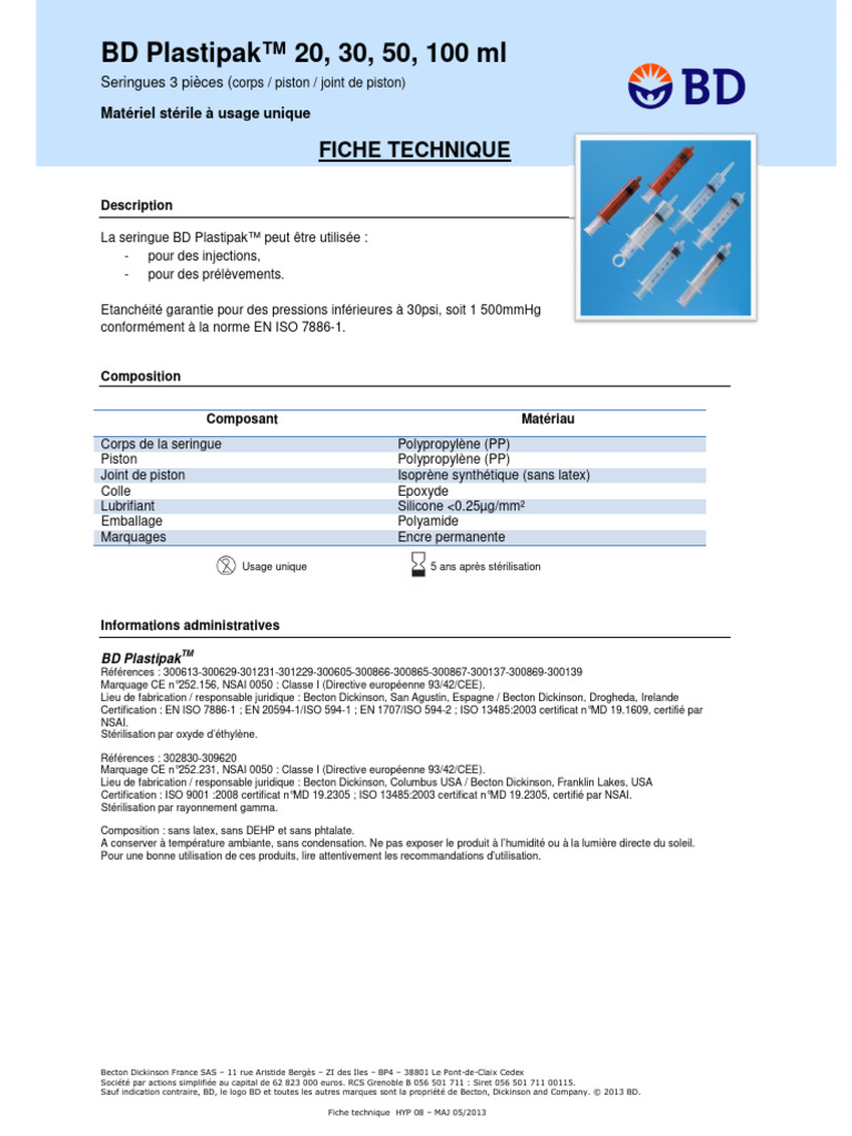 BD Plastipak - 20 A 100ml - PMD MEDICAL | PDF | Matériaux