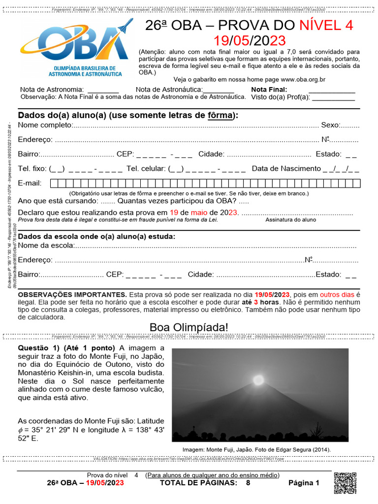 Prova Oba Nível 4 - Médio | PDF | Satélite | Saturno