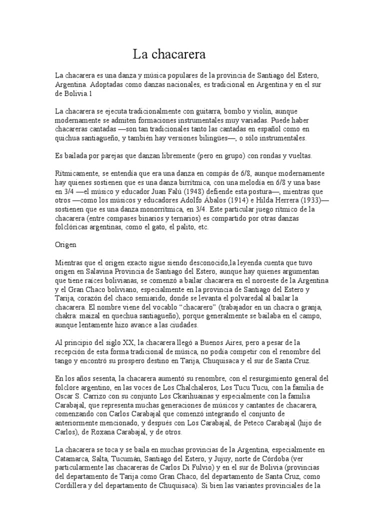 La Chacarera: Danza y Música Folclórica | PDF | Musicología | Elementos ...
