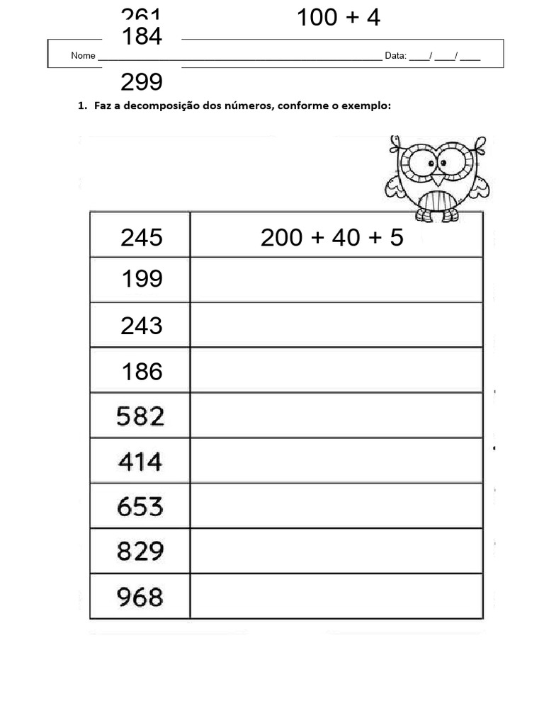 6_Ficha - decomposição de números_100-300 | PDF