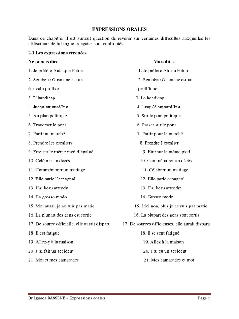 Expressions orales et erreurs courantes | PDF