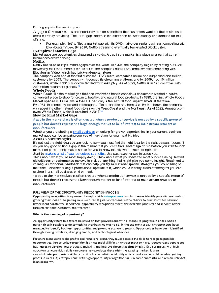 Finding Gaps In The Marketplace Pdf Entrepreneurship Innovation