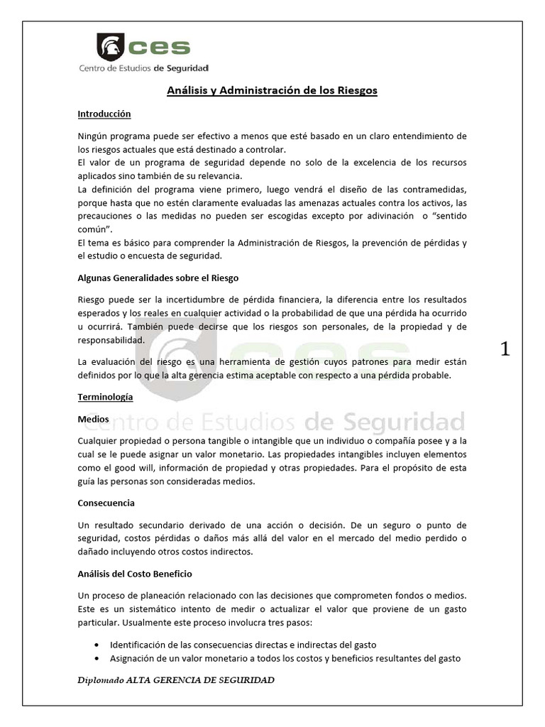 Análisis Y Gestión De Riesgos Pdf Riesgo Probabilidad