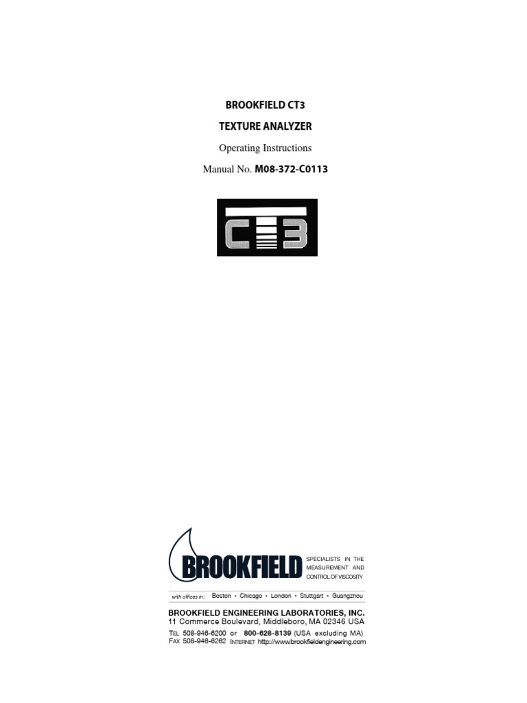 Brookfield CT3 Texture Analyzer Manual | PDF | Deformation (Engineering ...