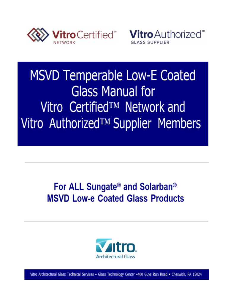 Solarban Vitro Temperable Low-E Glass Manual Rev 1sep21 | PDF ...