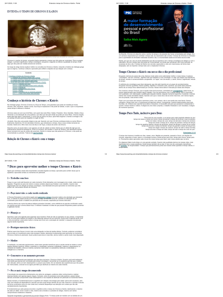 Entenda o Tempo de Chronos e Kairós - Portal | PDF | Tempo | Zeus