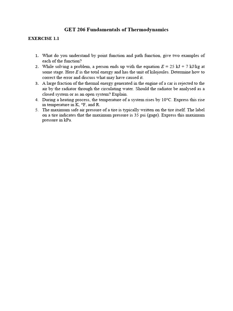 Thermodynamics Exercise 1 1 Pdf