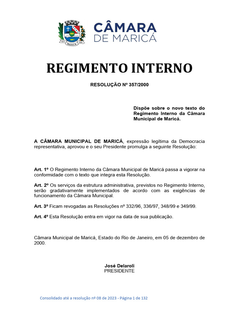 Regimento Interno Atualizado | PDF | Vereador | Administração pública