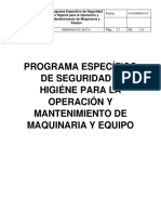 Programa Específico de Seguridad e Higiéne para La Operación y Mantenimiento de Maquinaria y Equipo