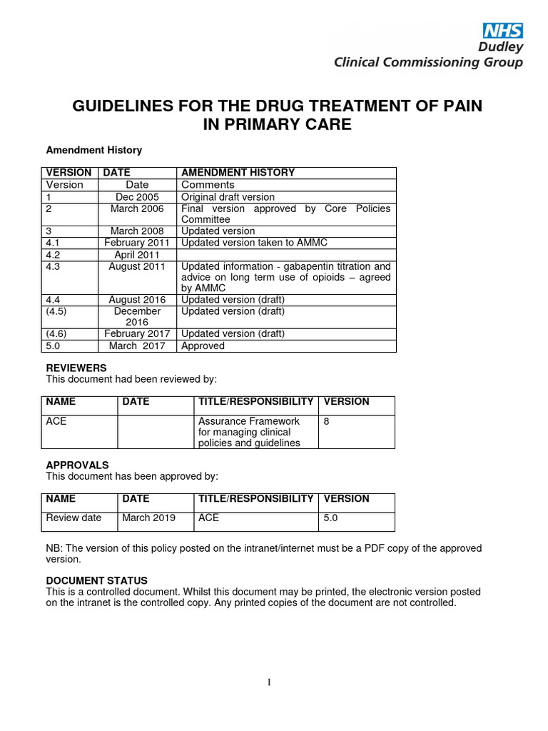 Final Approved Guidelines For The Drug Treatment of Pain in Primary ...