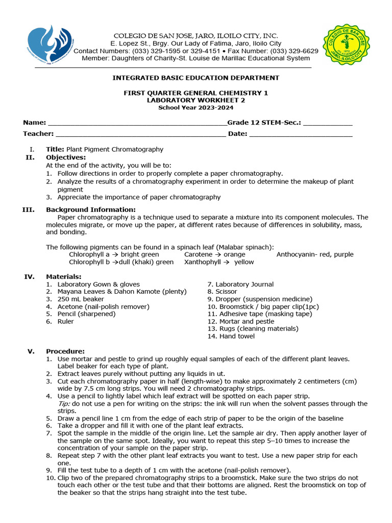 Chromatography Lab PDF Chromatography Chemistry
