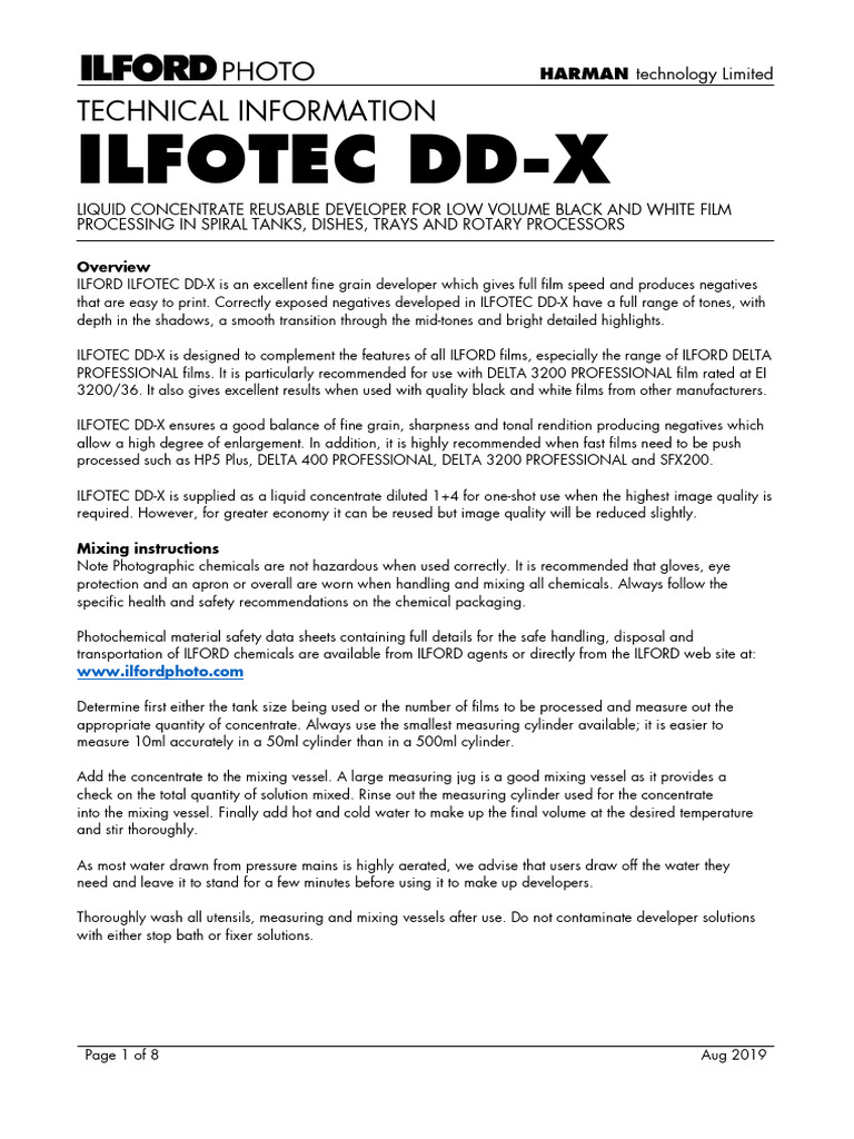 ILFOTEC DDX Technical Data Sheet H19 PDF Ph Physical Sciences