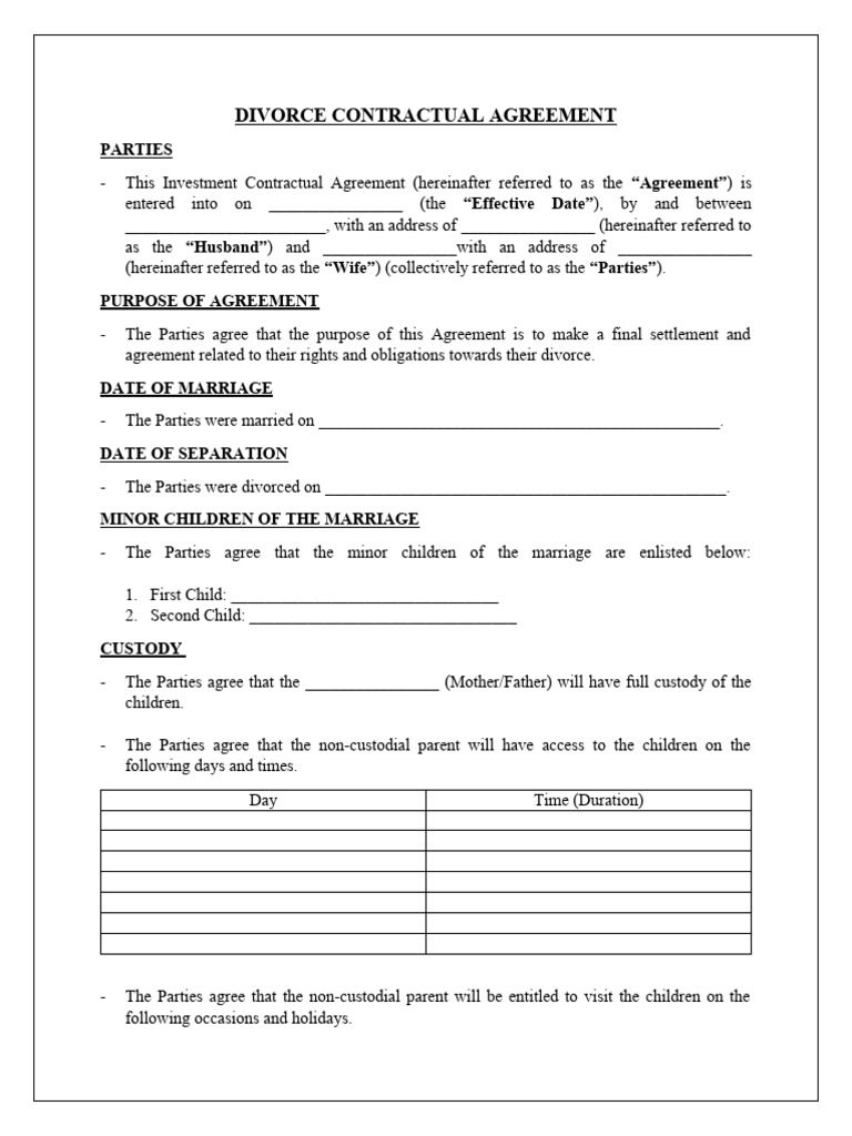 Divorce Settlement Agreement Template | PDF | Child Support | Alimony