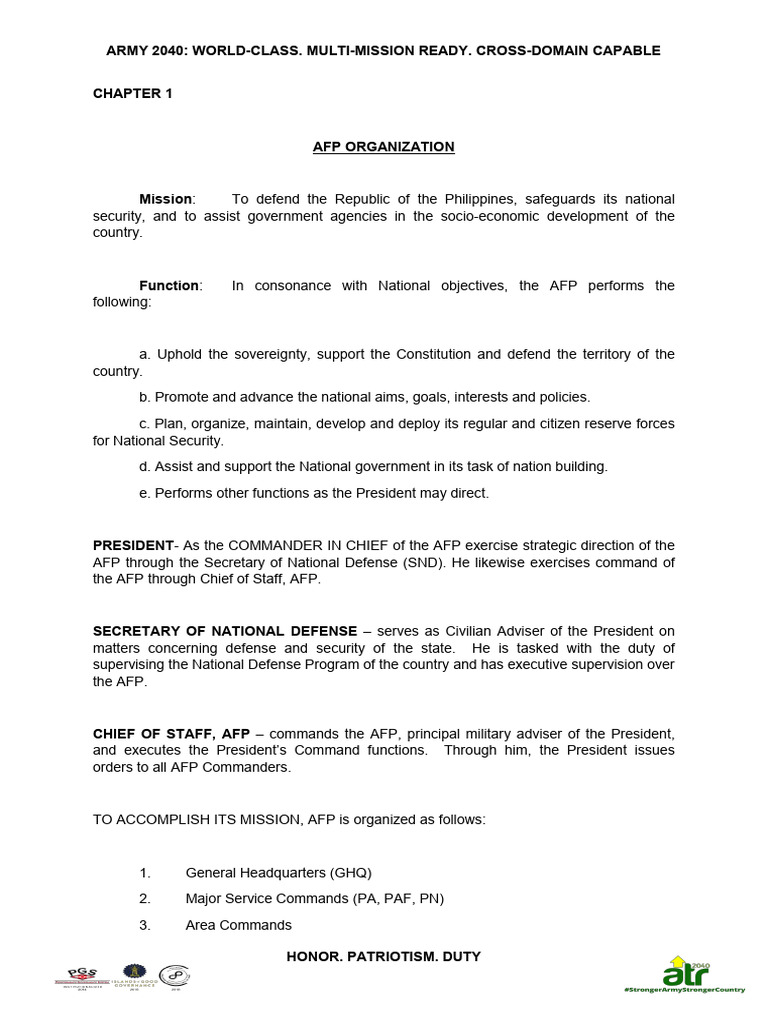 AFP Command Structure and Functions | PDF | Staff (Military) | Joint ...