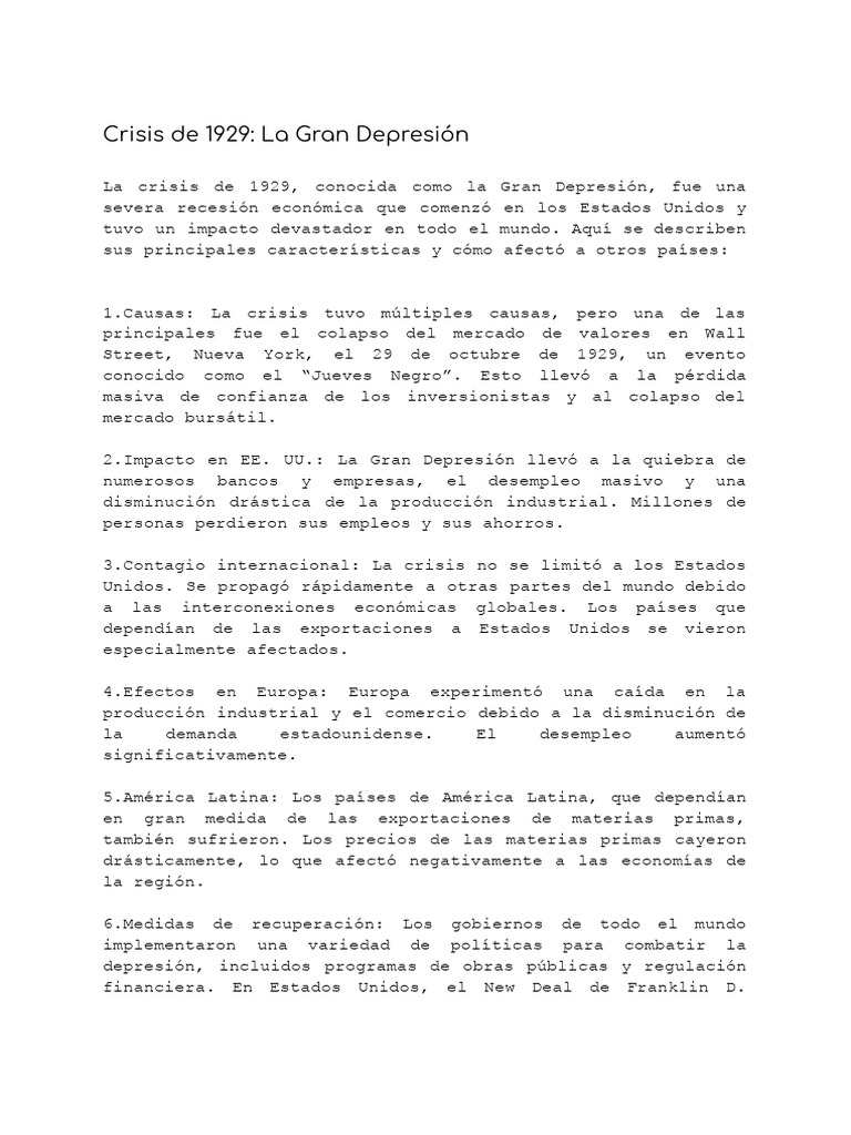 Crisis Del 29 | PDF | Gran depresion | Economias