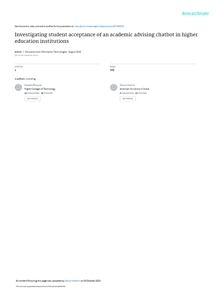 Student Acceptance of Academic Chatbots | PDF | Structural Equation ...