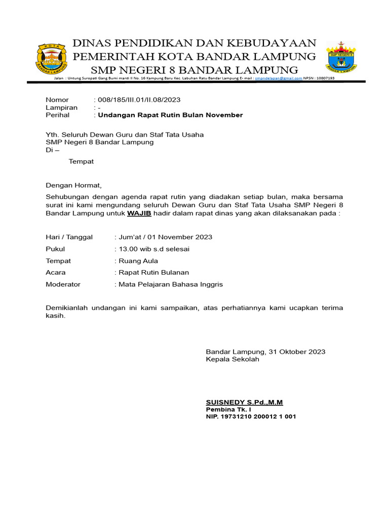 Undangan Rapat Bulanan | PDF