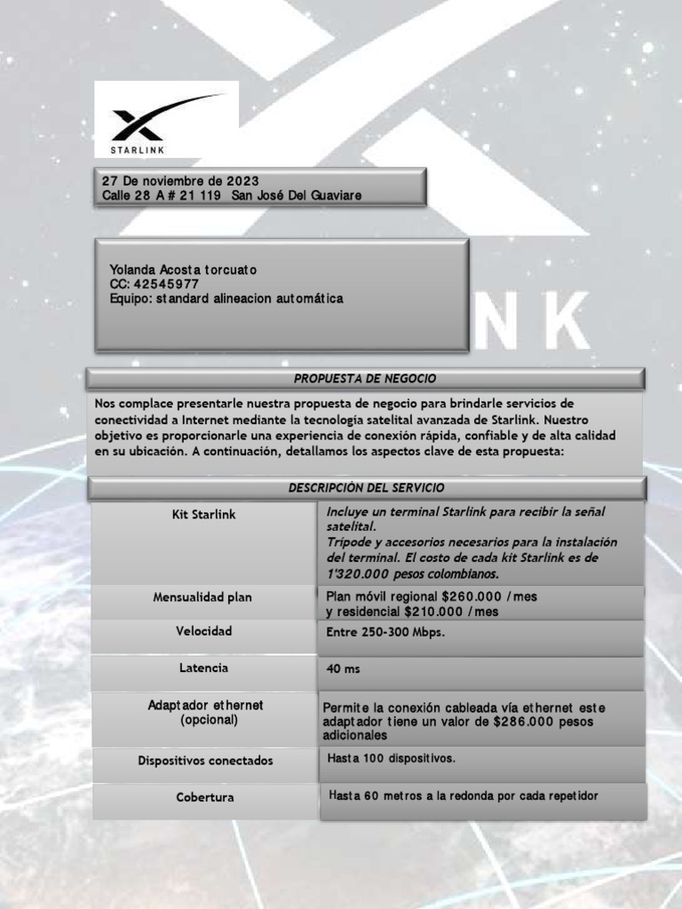 Propuesta de Servicios Starlink en Colombia | PDF | Industrias de ...