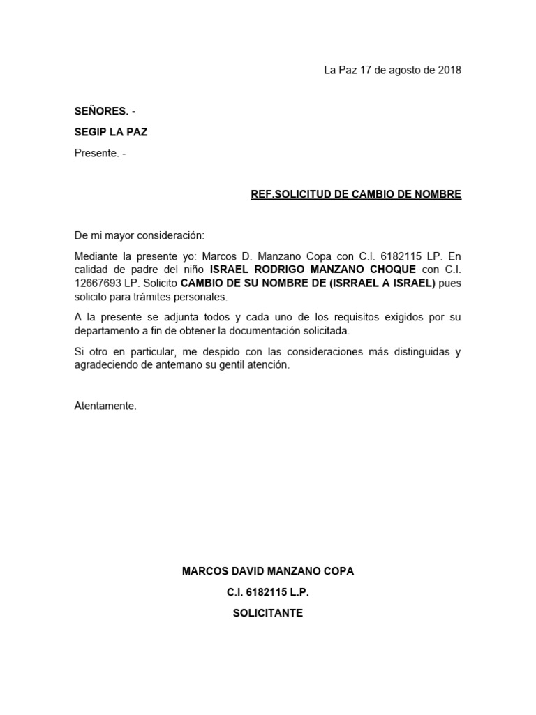Solicitud de Cambio de Nombre PDF