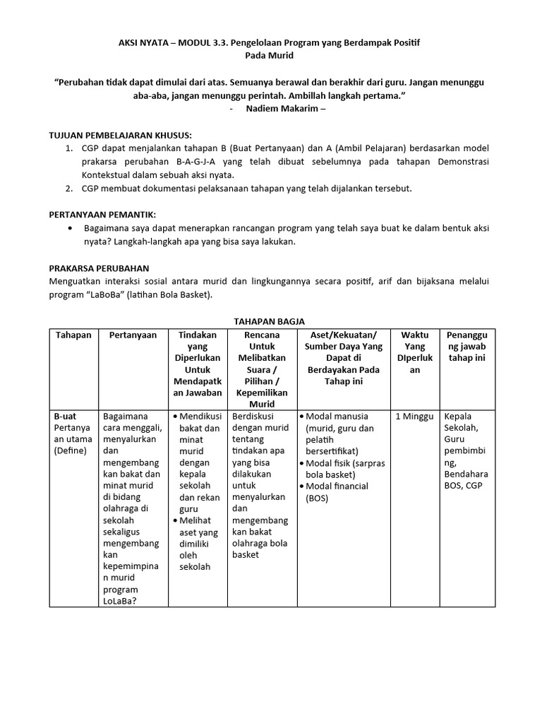 Aksi Nyata Program LaBoBa 3.3 | PDF