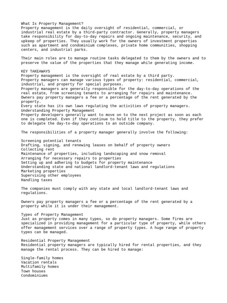 What Is Property Management Pdf Property Management Renting