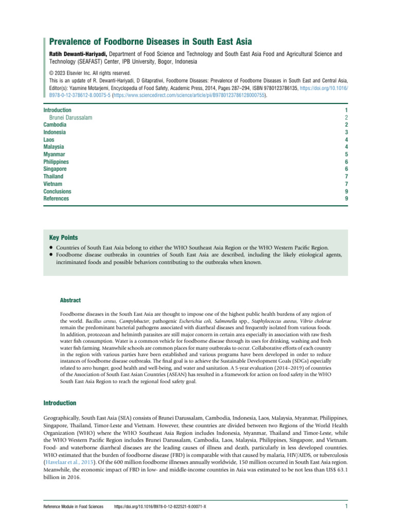 Prevalence of Foodborne Diseases in South East Asia | PDF | Foodborne ...