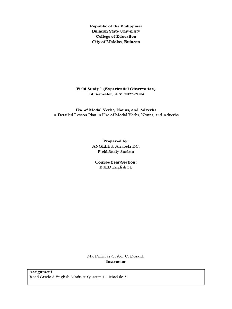 Lesson Plan in Modals | PDF | Verb | Syntax