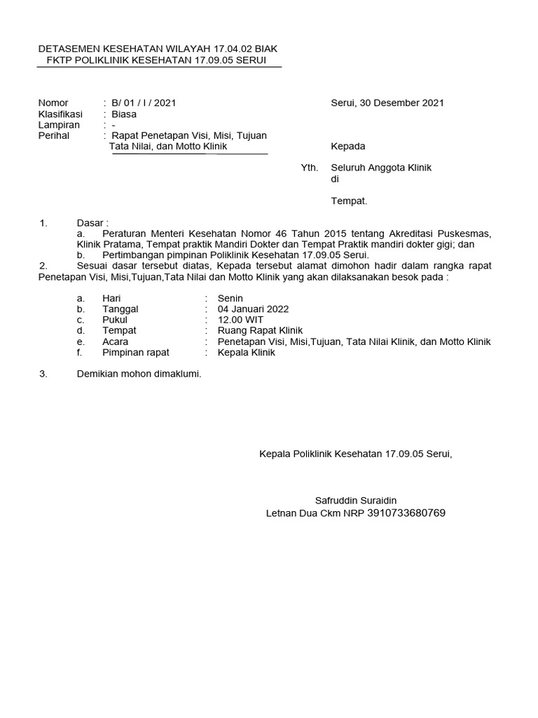 UNDANGAN RAPAT VISI, MISI (AutoRecovered) | PDF