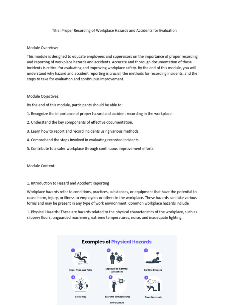 OHS Module: Proper Recording of Workplace Hazards and Accidents For ...