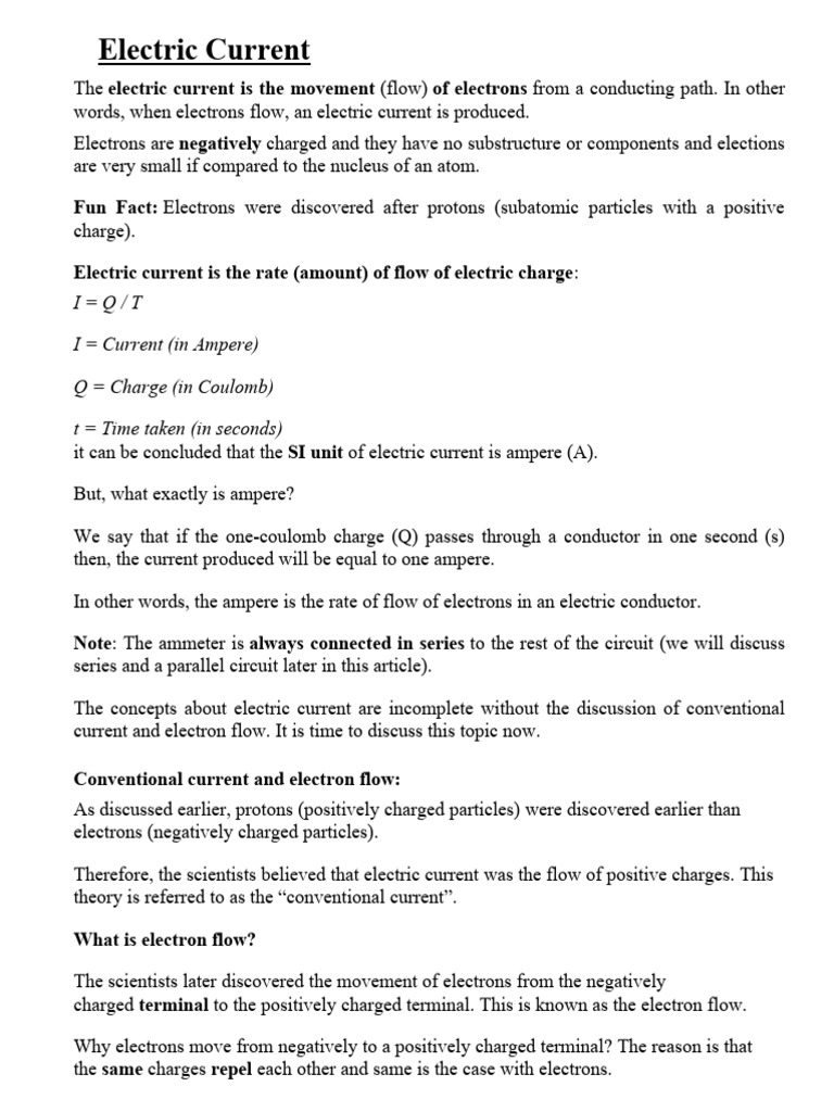 Electric Current Notes PDF Electrical Resistance And Conductance