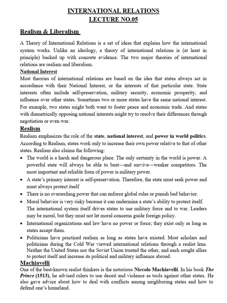 INTERNATIONAL RELATIONS Lecture No.05 | PDF | Political Science ...