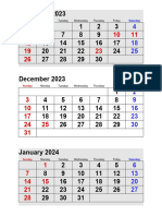 December 2023 Calendar Portrait 3 Months