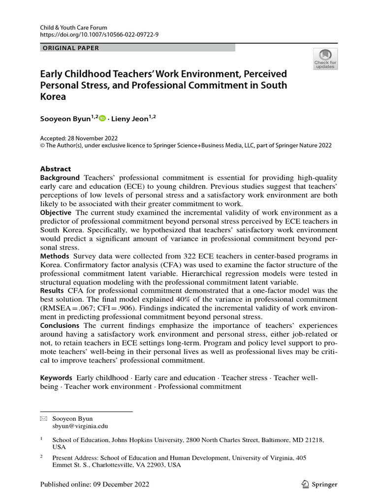 Early Childhood Teachers' Work Environment, Perceived | PDF ...