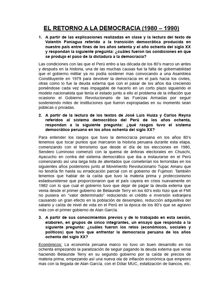 Retos de la Democracia Peruana en los 80s | PDF | Perú | Democracia
